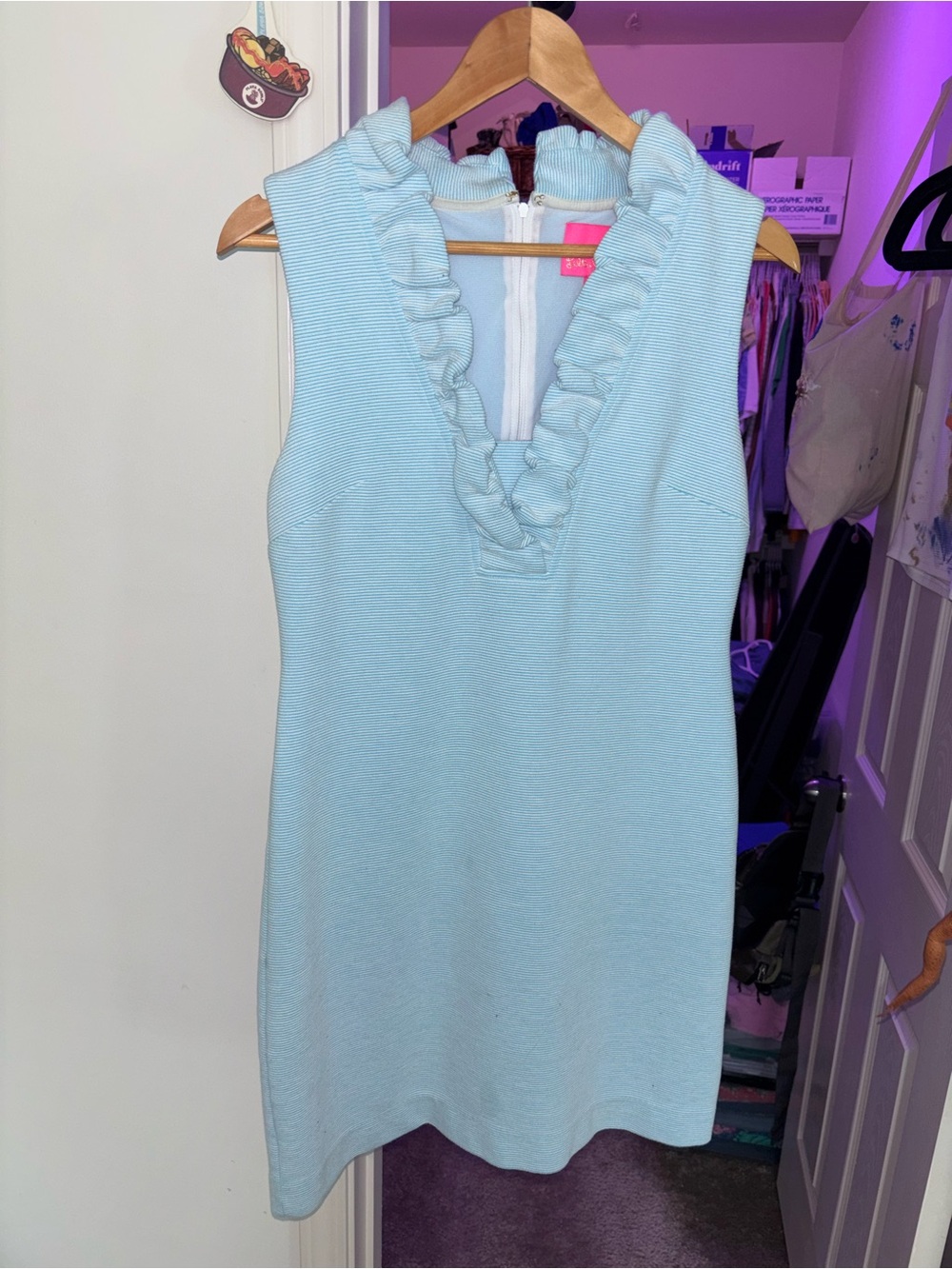Lilly Pulitzer Light Blue Ruffle V-Neck Sleeveless Dress